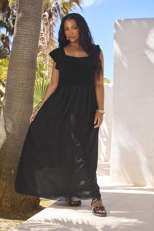 evans YOURS Curve Black Crochet Detail Woven Dress