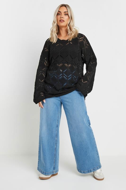 Evans YOURS Curve Black Crochet Knitted Jumper