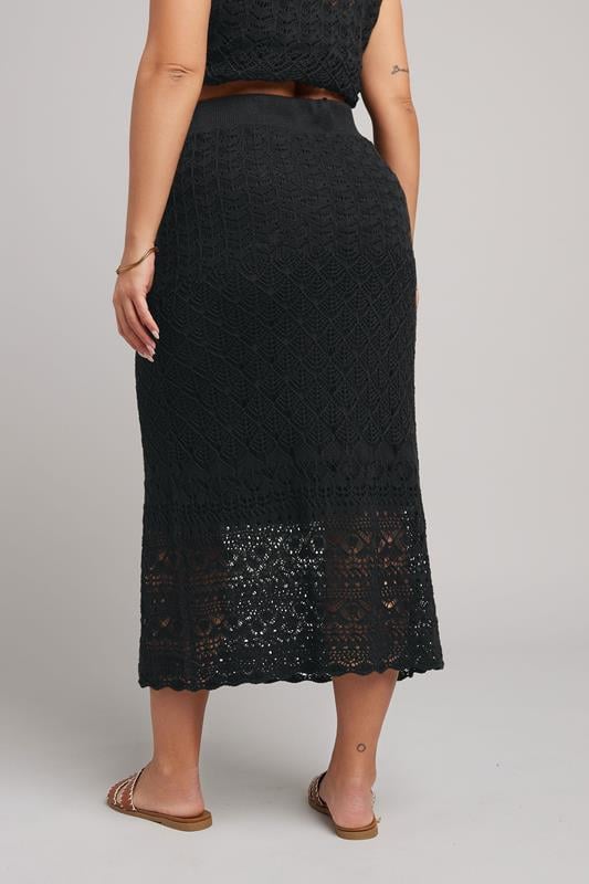 Evans YOURS Curve Black Crochet Knitted Midi Skirt