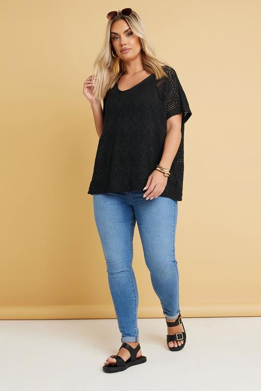 Evans YOURS Curve Black Crochet Knitted Top