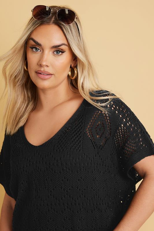 Evans YOURS Curve Black Crochet Knitted Top