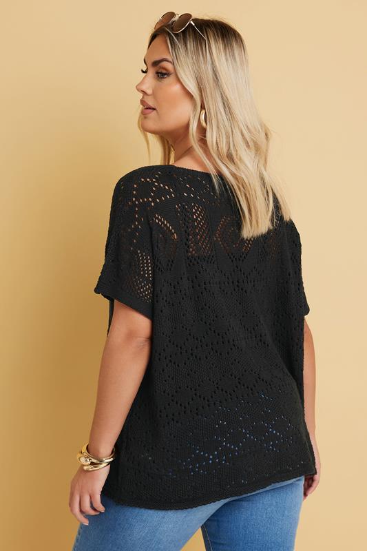 Evans YOURS Curve Black Crochet Knitted Top
