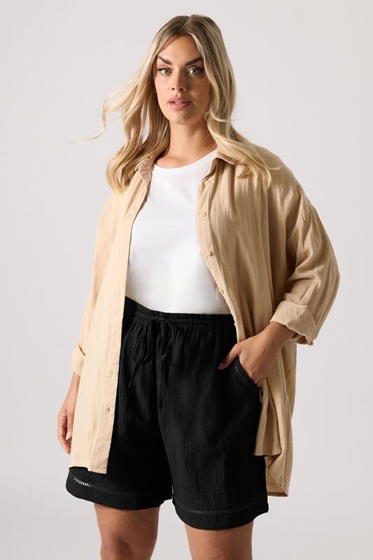 Evans YOURS Curve Black Crochet Trim Shorts