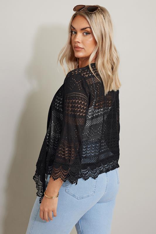 Evans YOURS Curve Black Crochet Waterfall Cardigan
