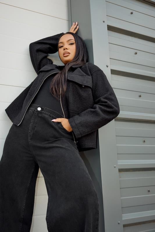 Evans YOURS Curve Black Cropped Boucle Jacket