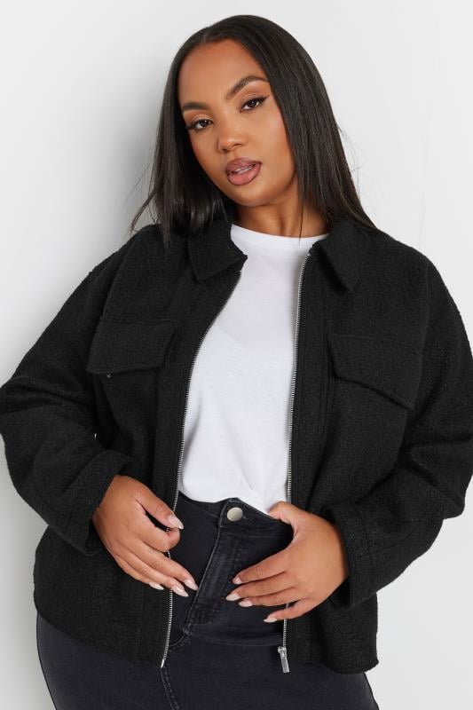 evans YOURS Curve Black Cropped Boucle Jacket