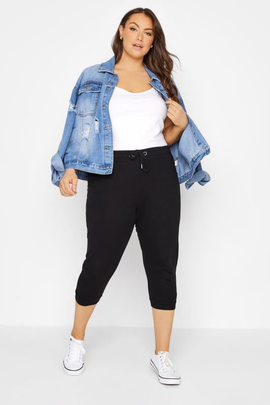 Evans YOURS Curve Black Cropped Stretch Joggers