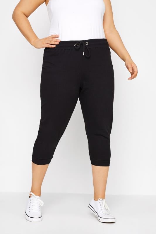 evans YOURS Curve Black Cropped Stretch Joggers