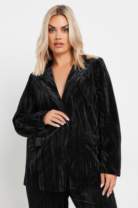Evans YOURS Curve Black Crushed Velvet Blazer