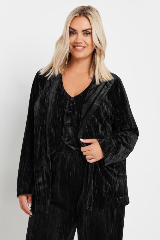 Evans YOURS Curve Black Crushed Velvet Blazer