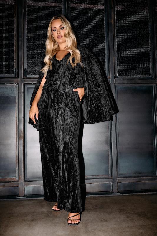 evans YOURS Curve Black Crushed Velvet Blazer