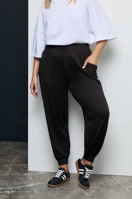 evans YOURS Curve Black Cuffed Harem Joggers