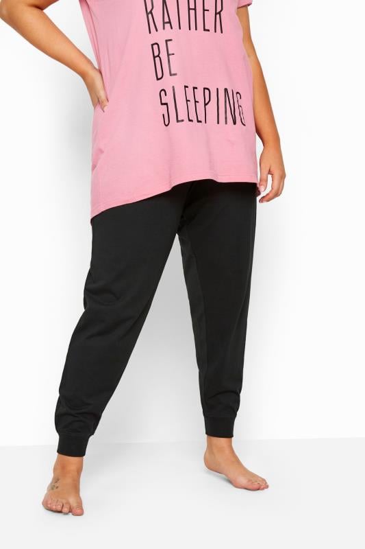 evans YOURS Curve Black Cuffed Pyjama Bottoms