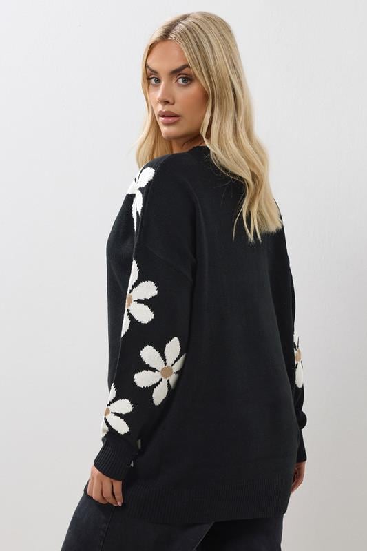 Evans YOURS Curve Black Daisy Knitted Jumper