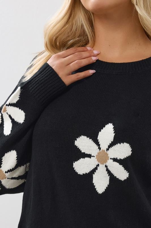 Evans YOURS Curve Black Daisy Knitted Jumper