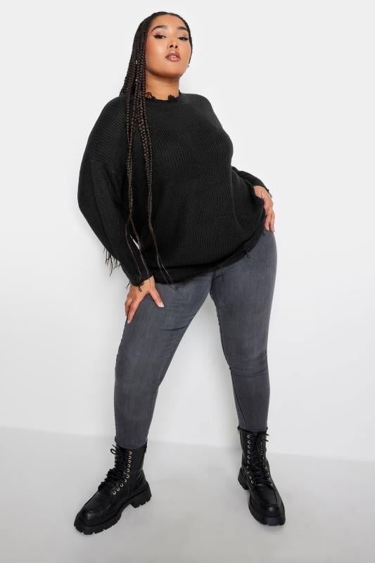 Evans YOURS Curve Black Distressed Knitted Jumper