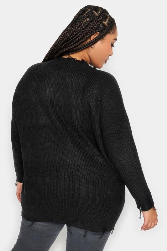 Evans YOURS Curve Black Distressed Knitted Jumper