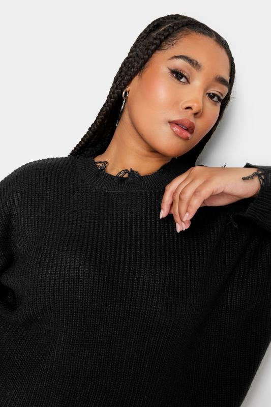 Evans YOURS Curve Black Distressed Knitted Jumper