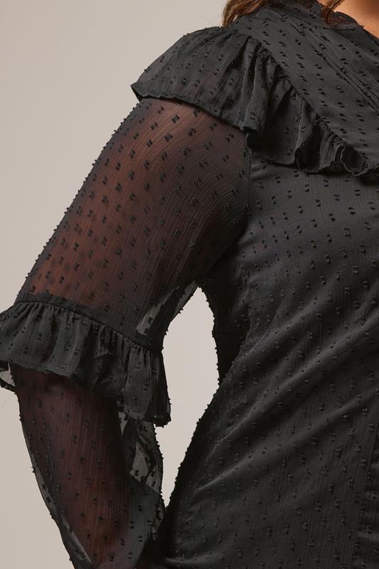 Evans YOURS Curve Black Dobby Ruffle Blouse
