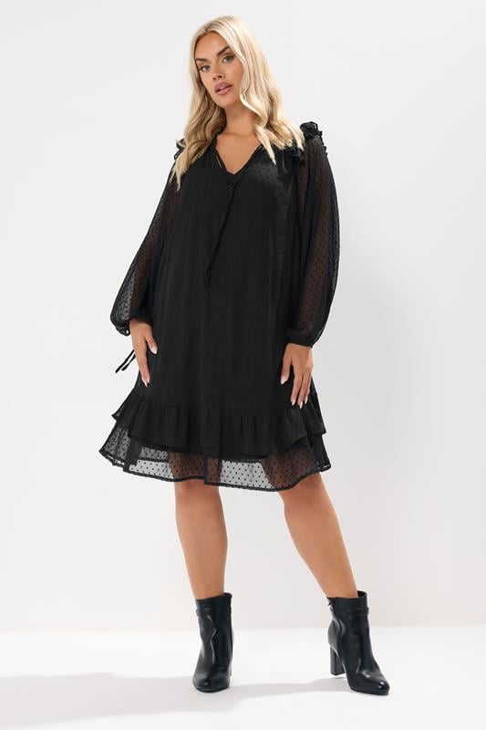 Evans YOURS Curve Black Dobby Smock Dress