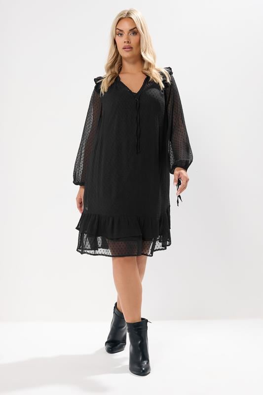 Evans YOURS Curve Black Dobby Smock Dress