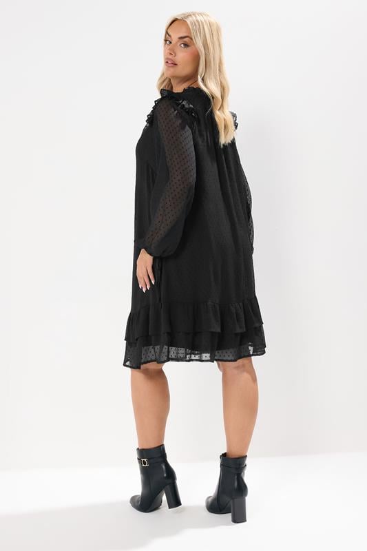 Evans YOURS Curve Black Dobby Smock Dress