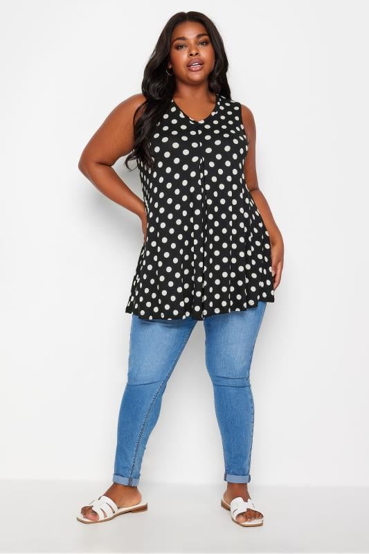 Evans YOURS Curve Black Dot Print Swing Vest Top