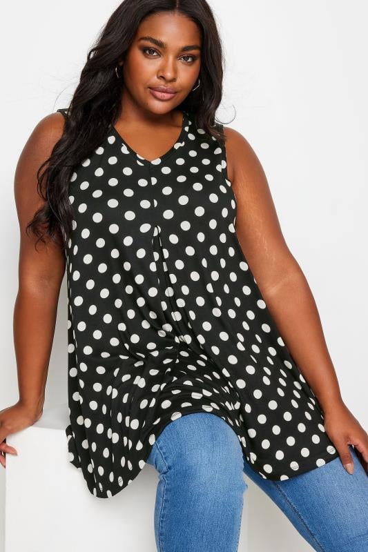 Evans YOURS Curve Black Dot Print Swing Vest Top