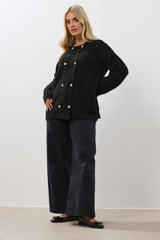 Evans YOURS Curve Black Double Breasted Cardigan