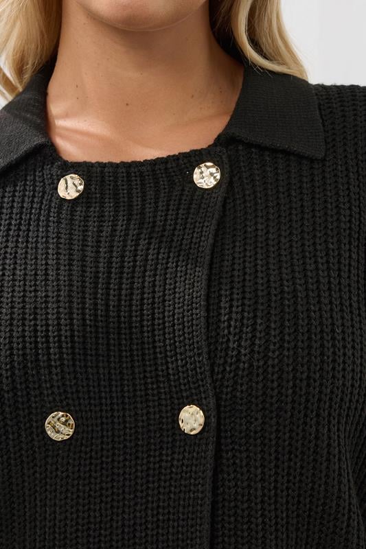 Evans YOURS Curve Black Double Breasted Cardigan