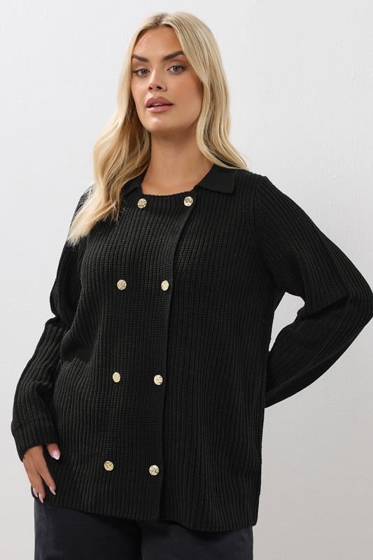 evans YOURS Curve Black Double Breasted Cardigan