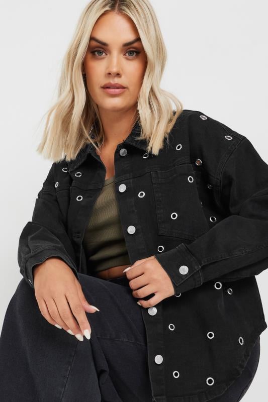 Evans YOURS Curve Black Eyelet Denim Jacket