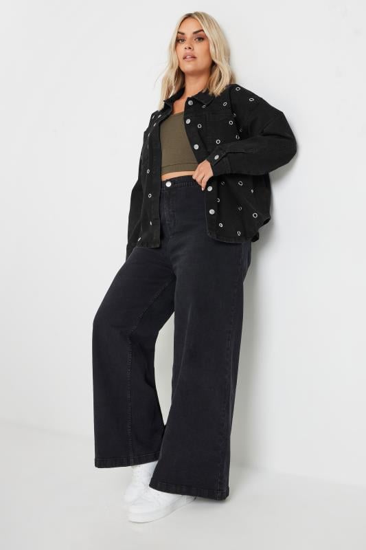 Evans YOURS Curve Black Eyelet Denim Jacket