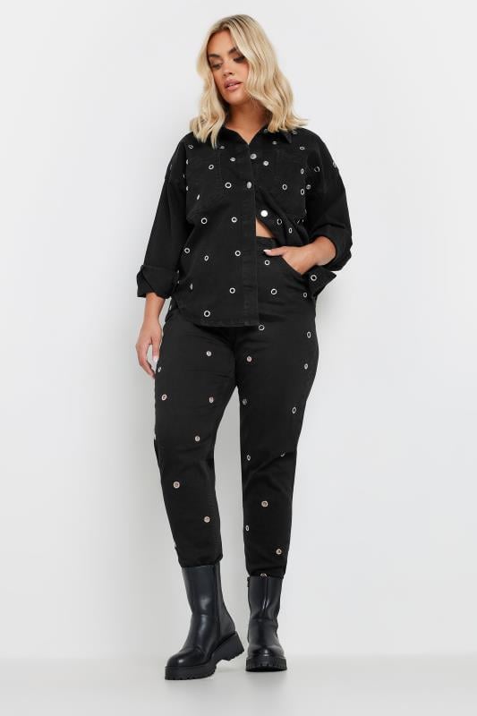 Evans YOURS Curve Black Eyelet Detail Mom Jeans