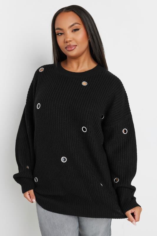 Evans YOURS Curve Black Eyelet Knit Jumper