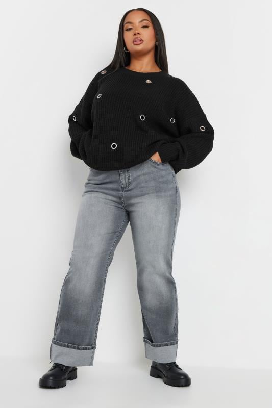 Evans YOURS Curve Black Eyelet Knit Jumper