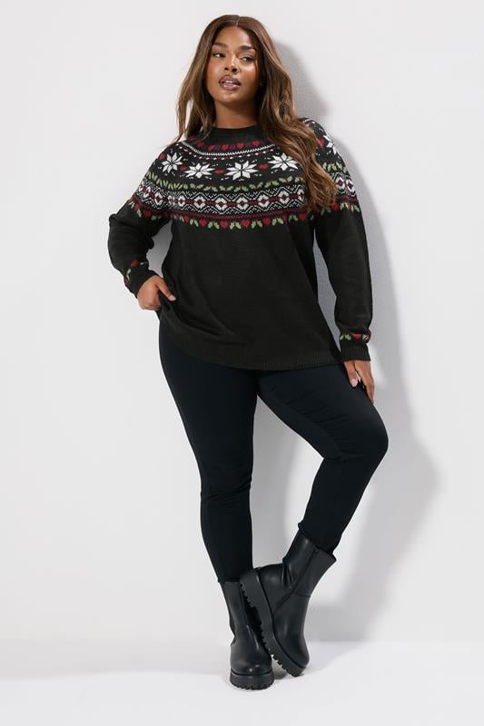 Evans YOURS Curve Black Fairisle Knitted Jumper
