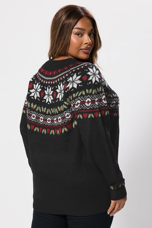 Evans YOURS Curve Black Fairisle Knitted Jumper