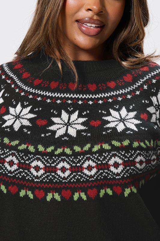 Evans YOURS Curve Black Fairisle Knitted Jumper