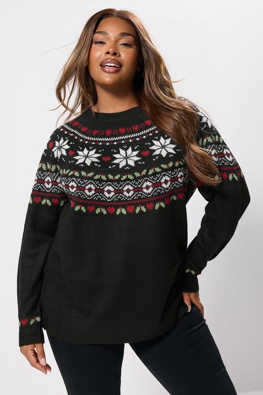 evans YOURS Curve Black Fairisle Knitted Jumper