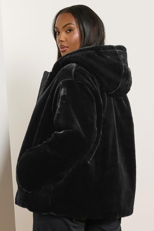 Evans YOURS Curve Black Faux Fur Hooded Jacket