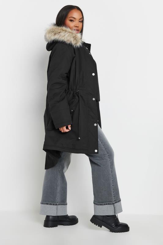 Evans YOURS Curve Black Faux Fur Trim Parka Coat
