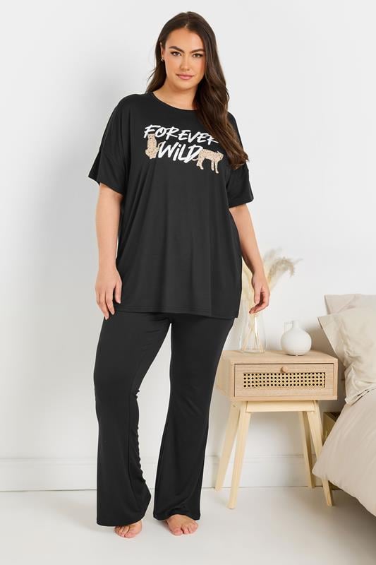 Evans YOURS Curve Black Flare Pyjama Bottoms