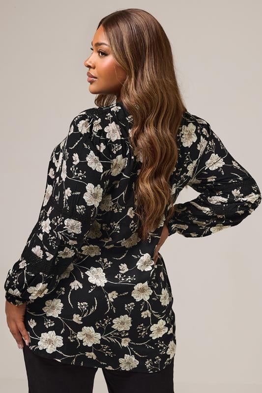 Evans YOURS Curve Black Floral Crochet Trim Blouse