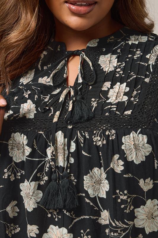 Evans YOURS Curve Black Floral Crochet Trim Blouse