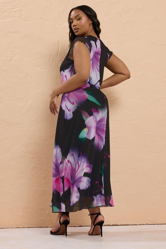 Evans YOURS Curve Black Floral Mesh Midaxi Dress