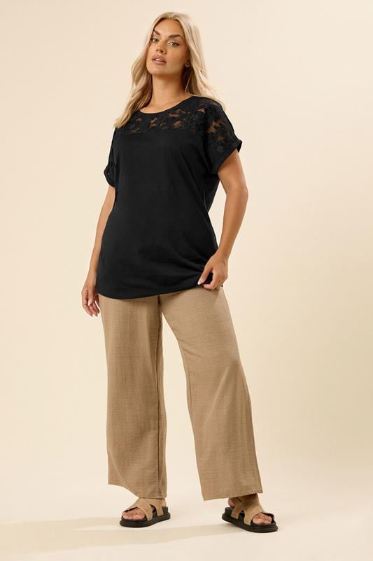 Evans YOURS Curve Black Floral Mesh T-Shirt