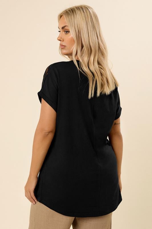 Evans YOURS Curve Black Floral Mesh T-Shirt