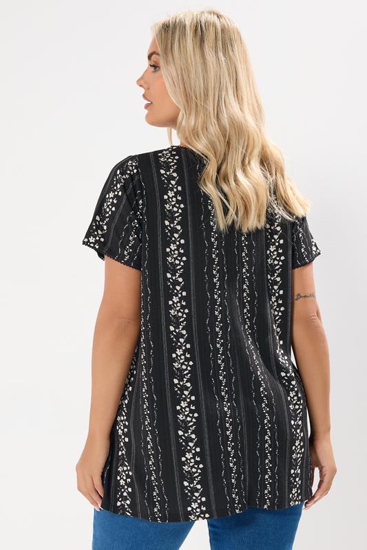 Evans YOURS Curve Black Floral Pointelle Swing Top