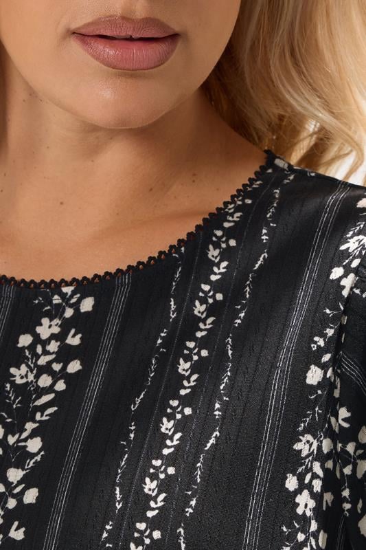 Evans YOURS Curve Black Floral Pointelle Swing Top